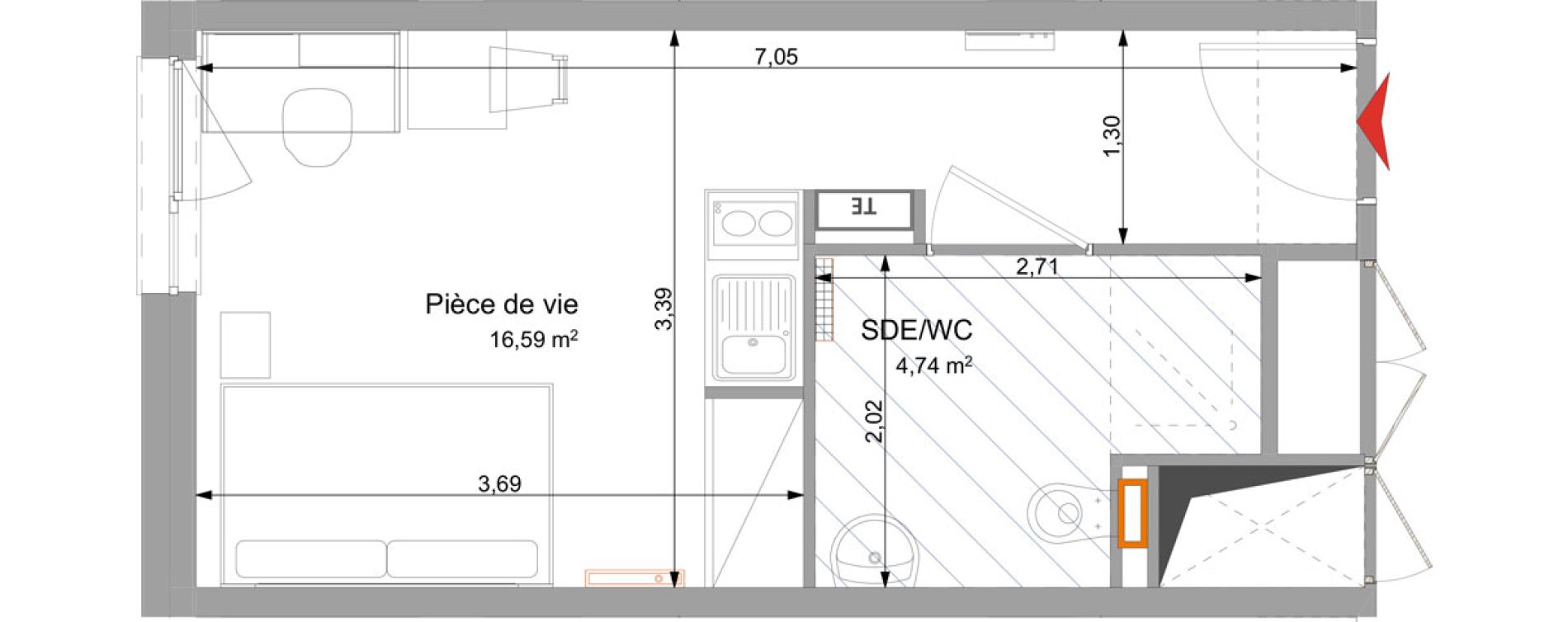 Appartement T1 meubl&eacute; de 21,33 m2 &agrave; Vand&oelig;uvre-L&egrave;s-Nancy Technopole nancy brabois