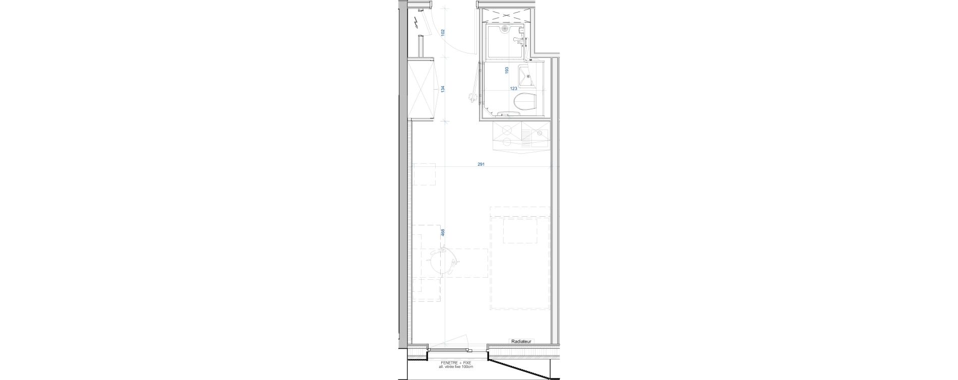 Appartement T1 meubl&eacute; de 18,59 m2 &agrave; Vand&oelig;uvre-L&egrave;s-Nancy V&eacute;lodrome - reclus callot