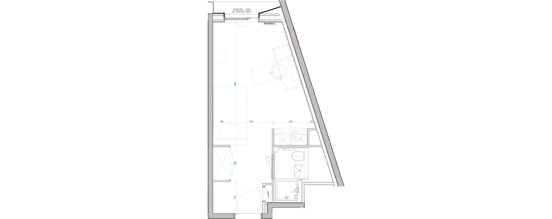 Appartement T1 meubl&eacute; de 21,17 m2 &agrave; Vand&oelig;uvre-L&egrave;s-Nancy V&eacute;lodrome - reclus callot