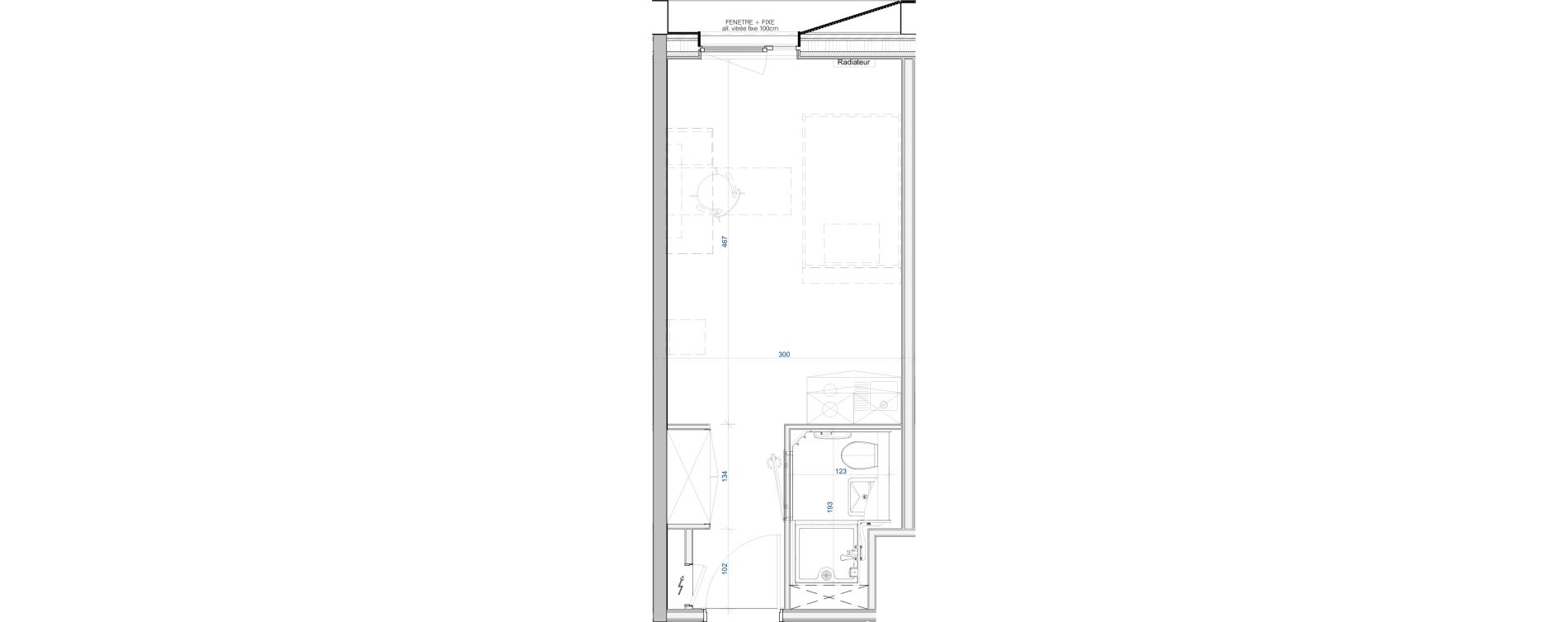 Appartement T1 meubl&eacute; de 19,03 m2 &agrave; Vand&oelig;uvre-L&egrave;s-Nancy V&eacute;lodrome - reclus callot