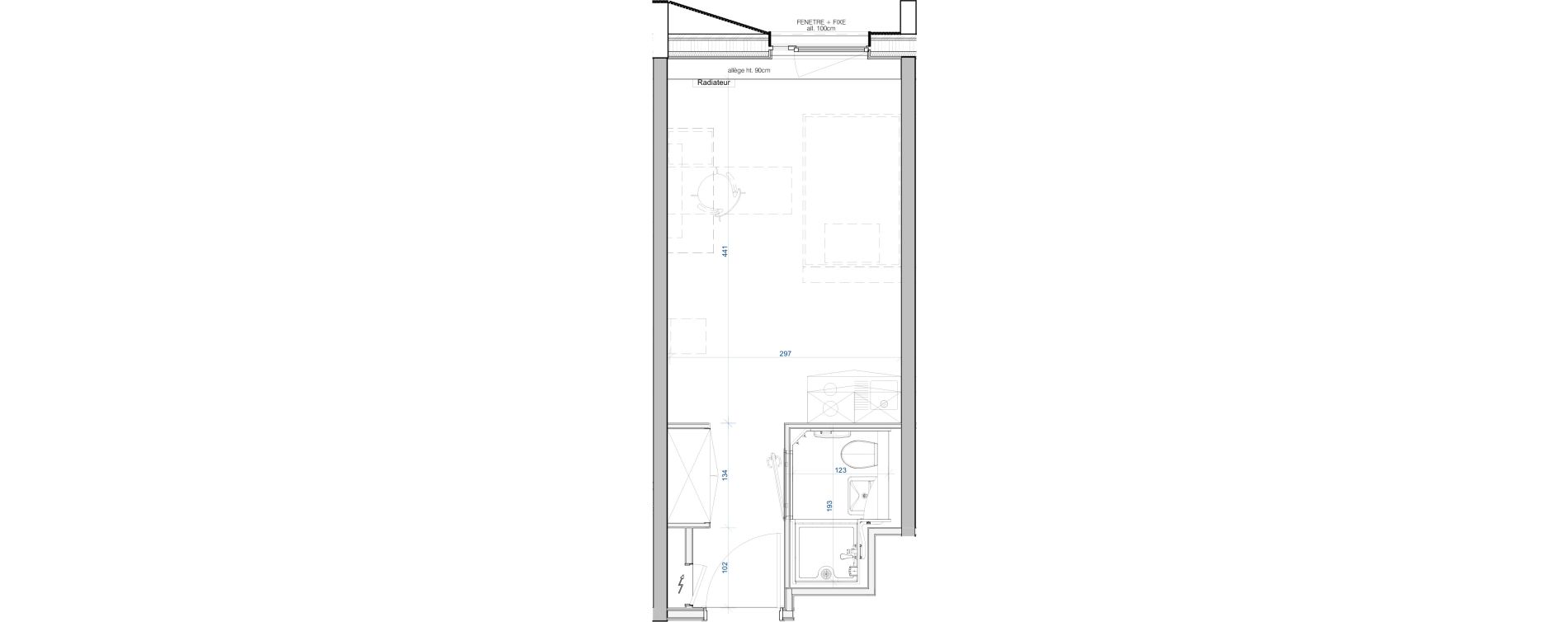 Appartement T1 meubl&eacute; de 18,21 m2 &agrave; Vand&oelig;uvre-L&egrave;s-Nancy V&eacute;lodrome - reclus callot