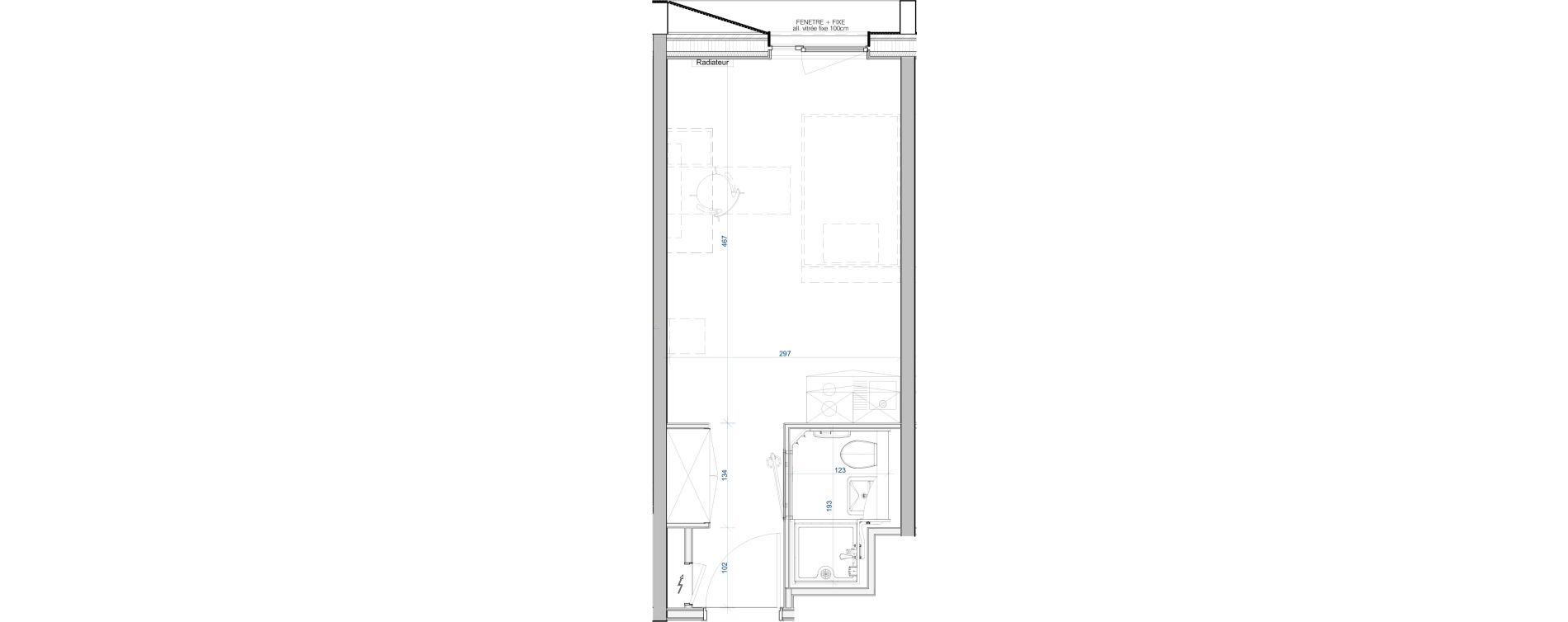 Appartement T1 meubl&eacute; de 19,03 m2 &agrave; Vand&oelig;uvre-L&egrave;s-Nancy V&eacute;lodrome - reclus callot