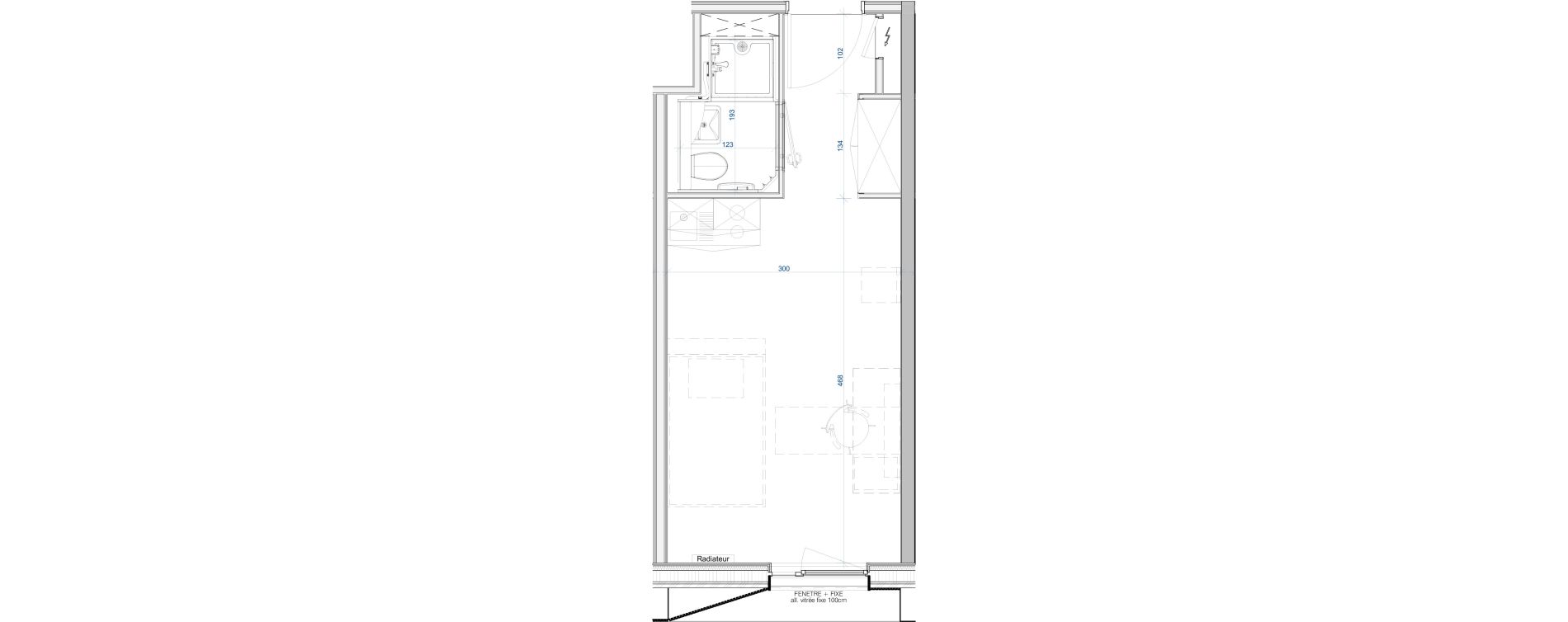 Appartement T1 meubl&eacute; de 19,03 m2 &agrave; Vand&oelig;uvre-L&egrave;s-Nancy V&eacute;lodrome - reclus callot