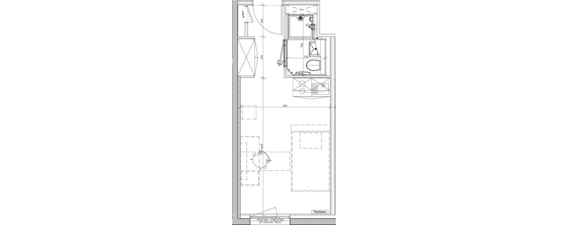 Appartement T1 meubl&eacute; de 17,85 m2 &agrave; Vand&oelig;uvre-L&egrave;s-Nancy V&eacute;lodrome - reclus callot