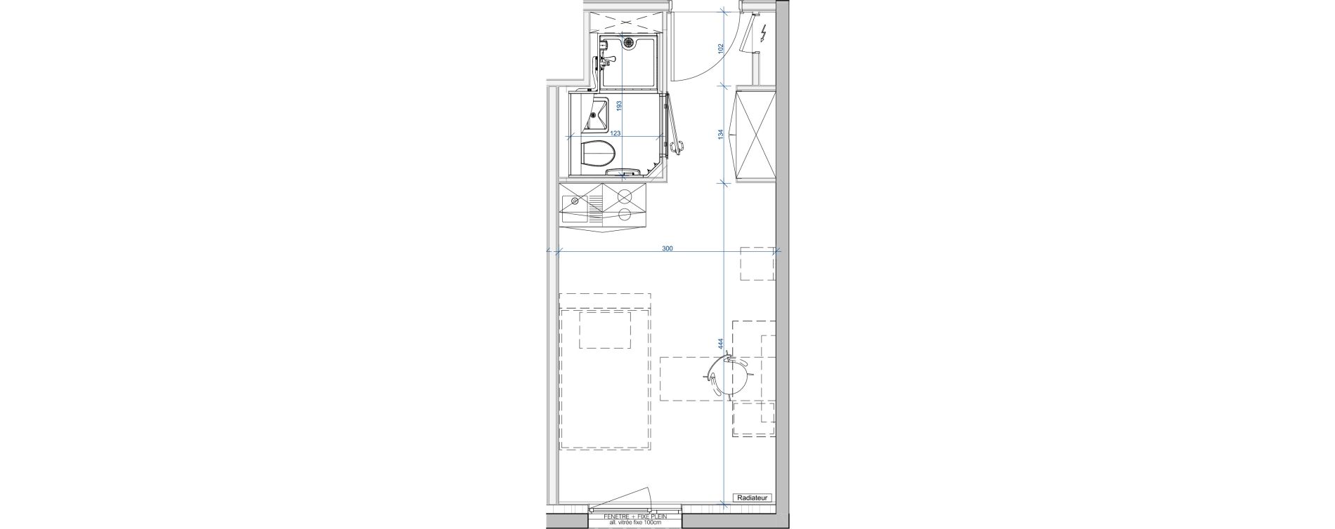 Appartement T1 meubl&eacute; de 18,27 m2 &agrave; Vand&oelig;uvre-L&egrave;s-Nancy V&eacute;lodrome - reclus callot