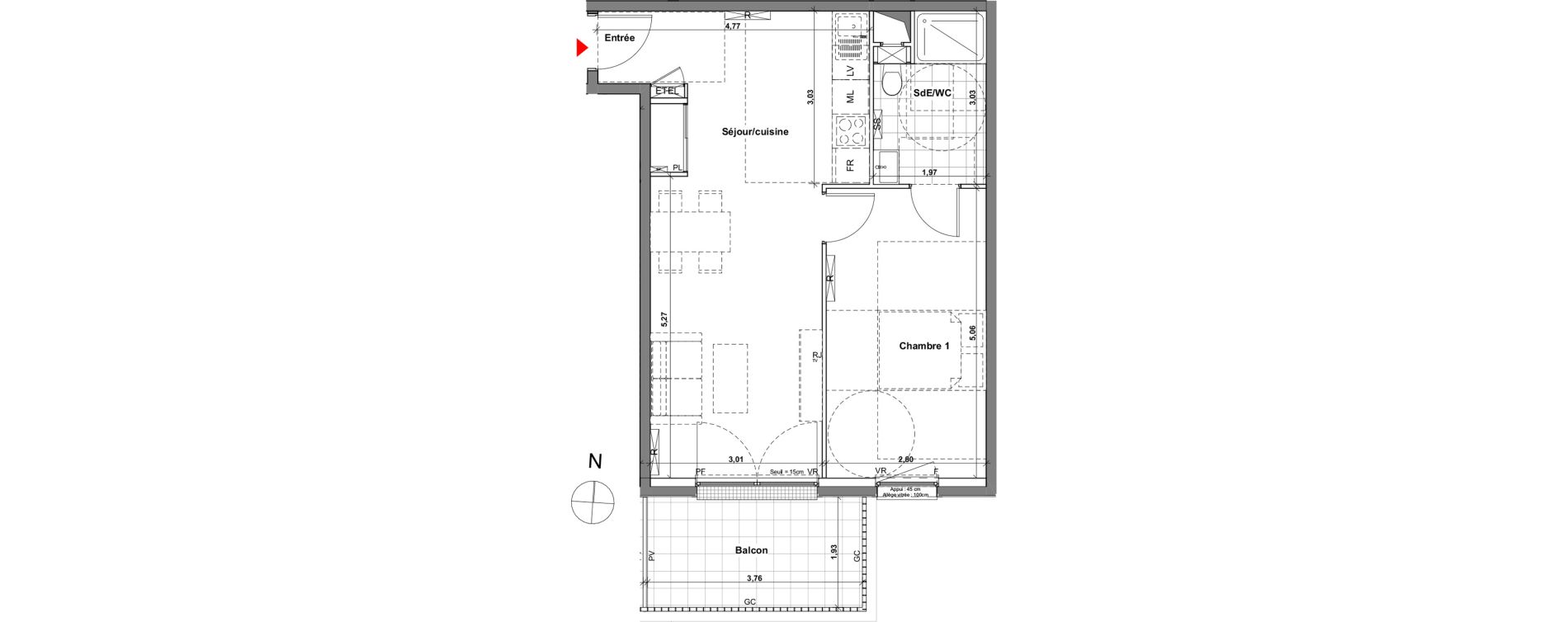 Appartement T2 de 47,49 m2 &agrave; Villers-L&egrave;s-Nancy Centre