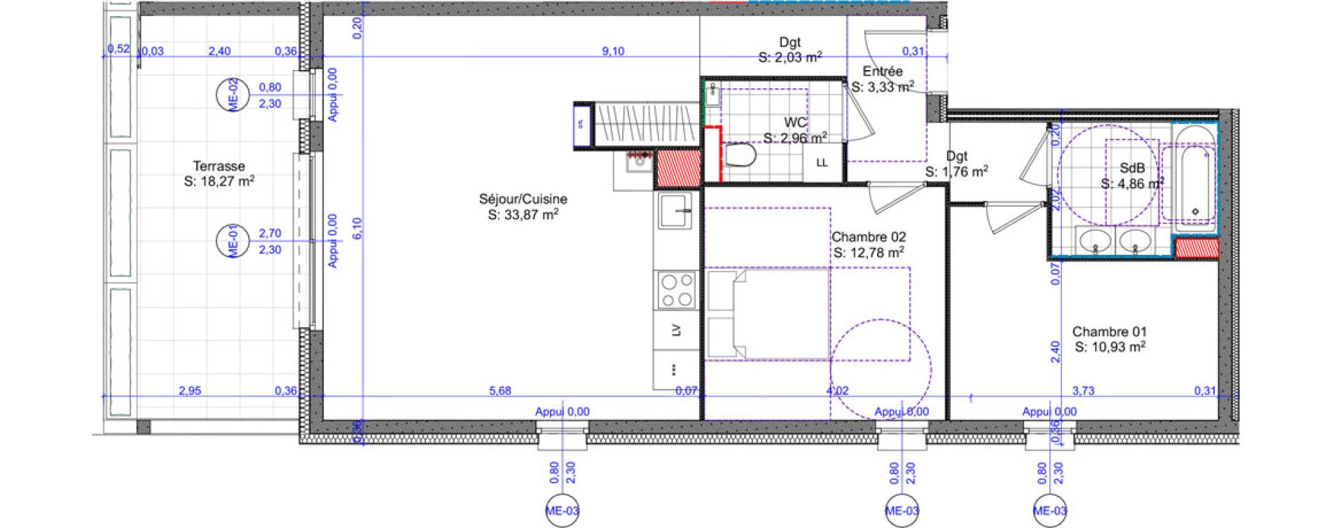 Appartement T3 de 72,52 m2 &agrave; Basse-Ham Centre