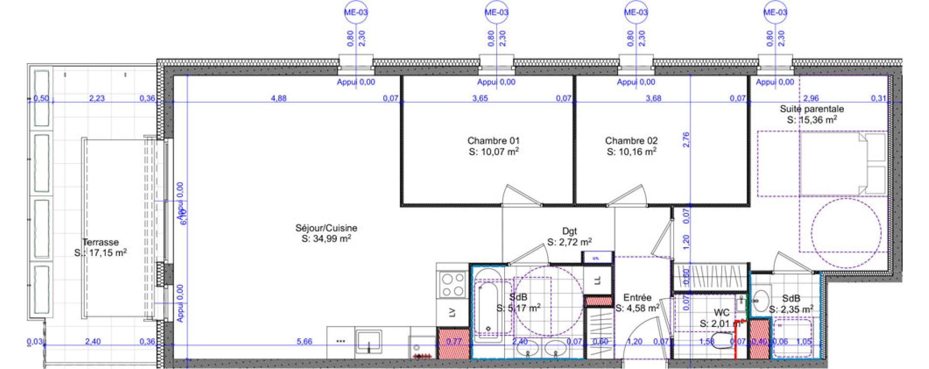 Appartement T4 de 87,41 m2 &agrave; Basse-Ham Centre