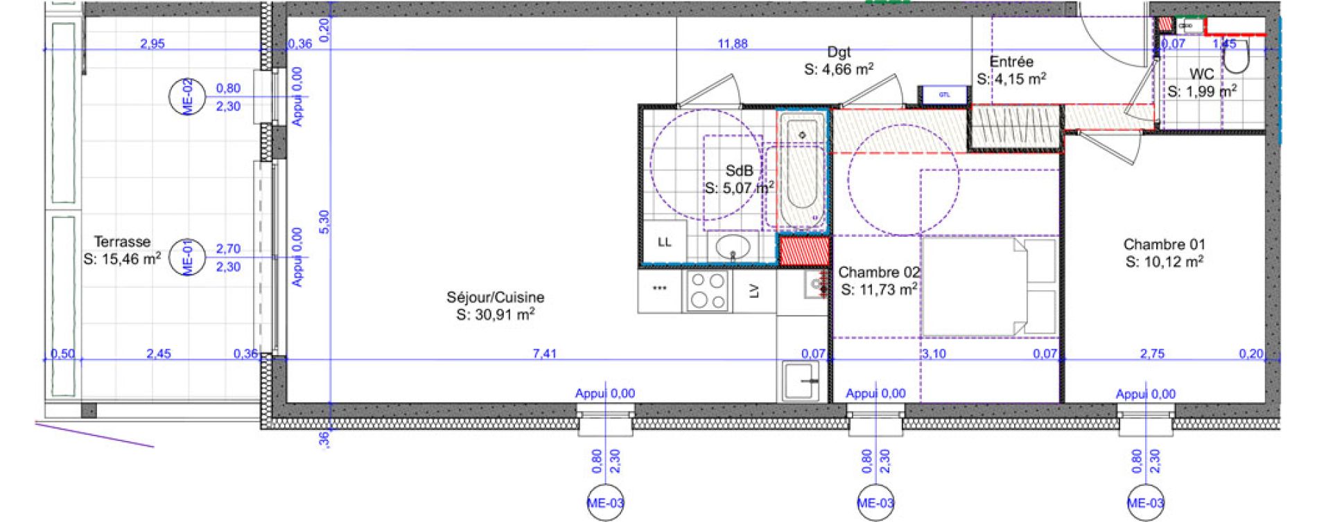 Appartement T3 de 68,63 m2 &agrave; Basse-Ham Centre