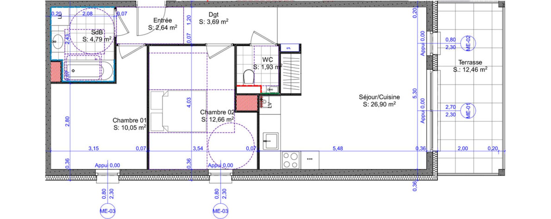 Appartement T3 de 62,66 m2 &agrave; Basse-Ham Centre