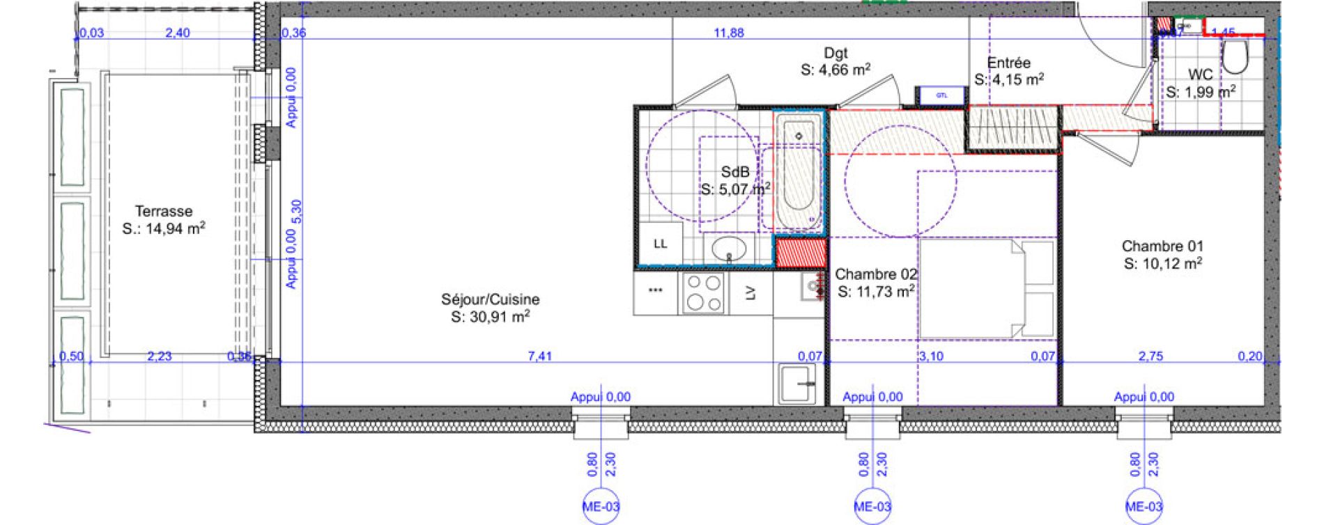 Appartement T3 de 68,63 m2 &agrave; Basse-Ham Centre