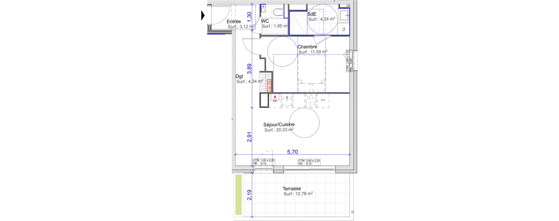 Appartement T2 de 45,57 m2 &agrave; Florange Centre