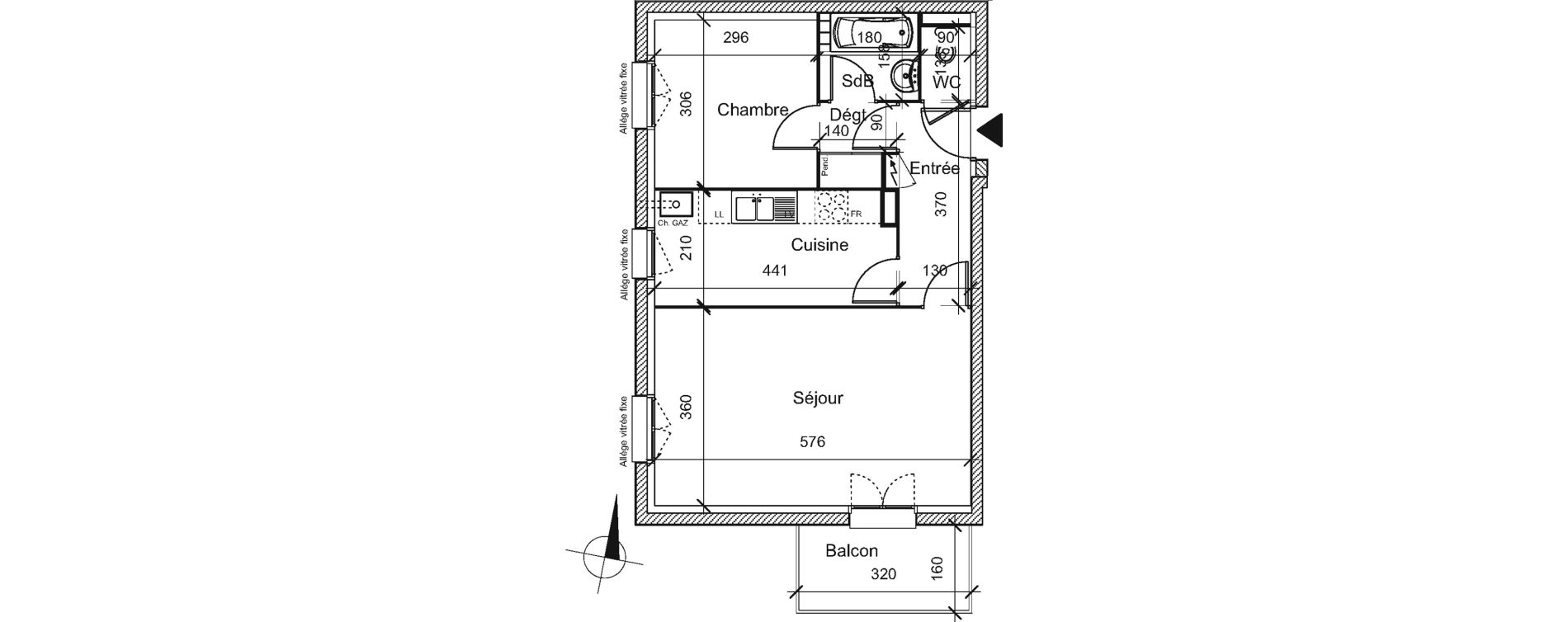 Appartement T2 de 49,65 m2 &agrave; Gu&eacute;nange Centre