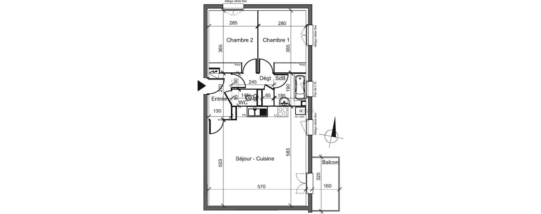 Appartement T3 de 63,24 m2 &agrave; Gu&eacute;nange Centre