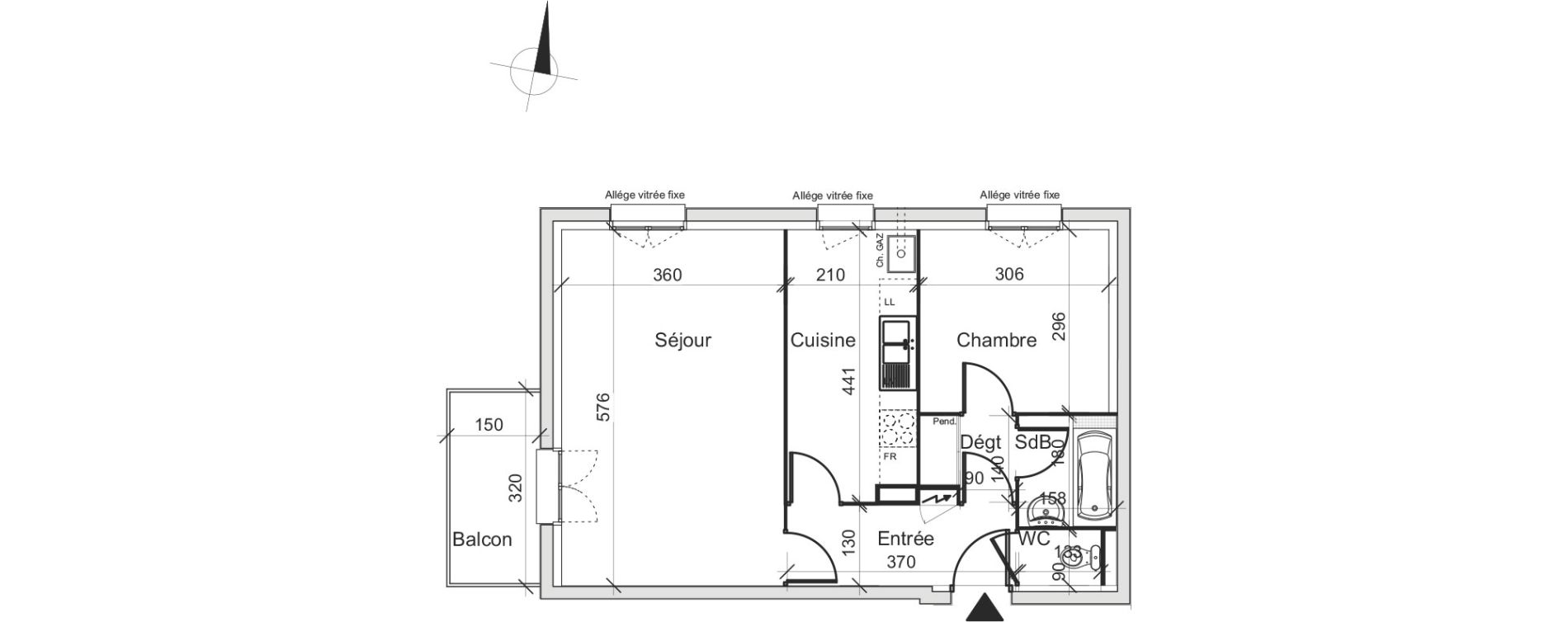 Appartement T2 de 49,65 m2 &agrave; Gu&eacute;nange Centre