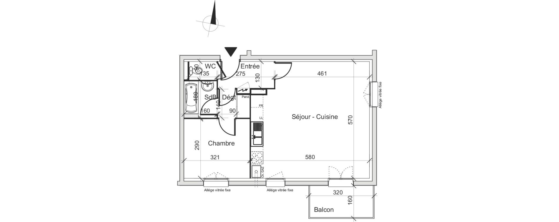 Appartement T2 de 50,14 m2 &agrave; Gu&eacute;nange Centre