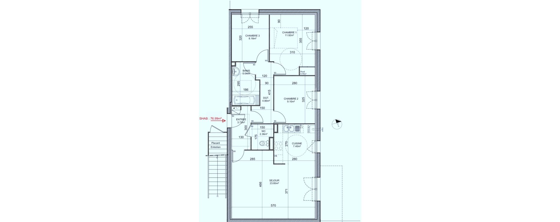 Appartement T4 de 76,99 m2 &agrave; Gu&eacute;nange Centre