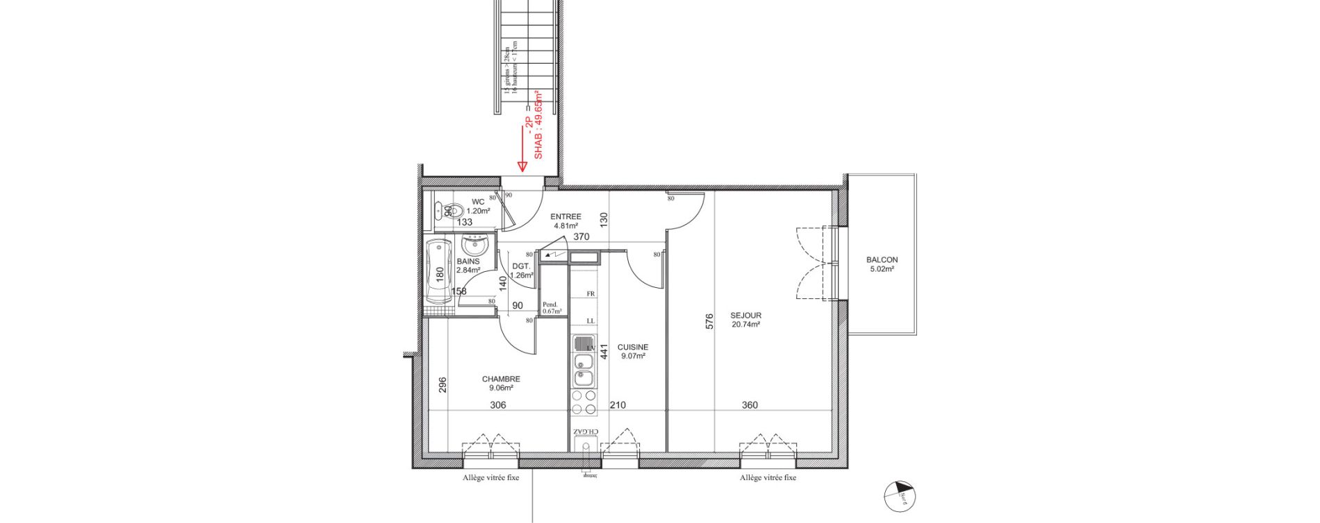 Appartement T2 de 49,65 m2 &agrave; Gu&eacute;nange Centre