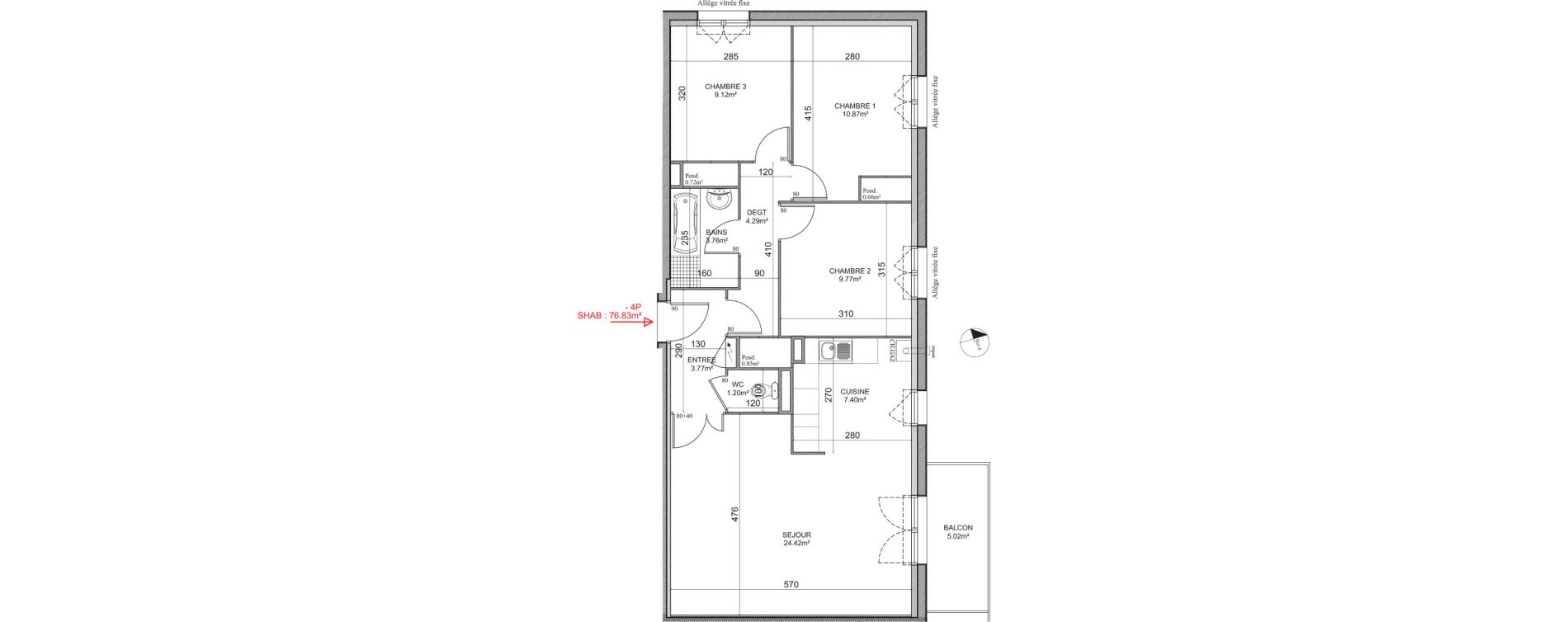 Appartement T4 de 76,83 m2 &agrave; Gu&eacute;nange Centre