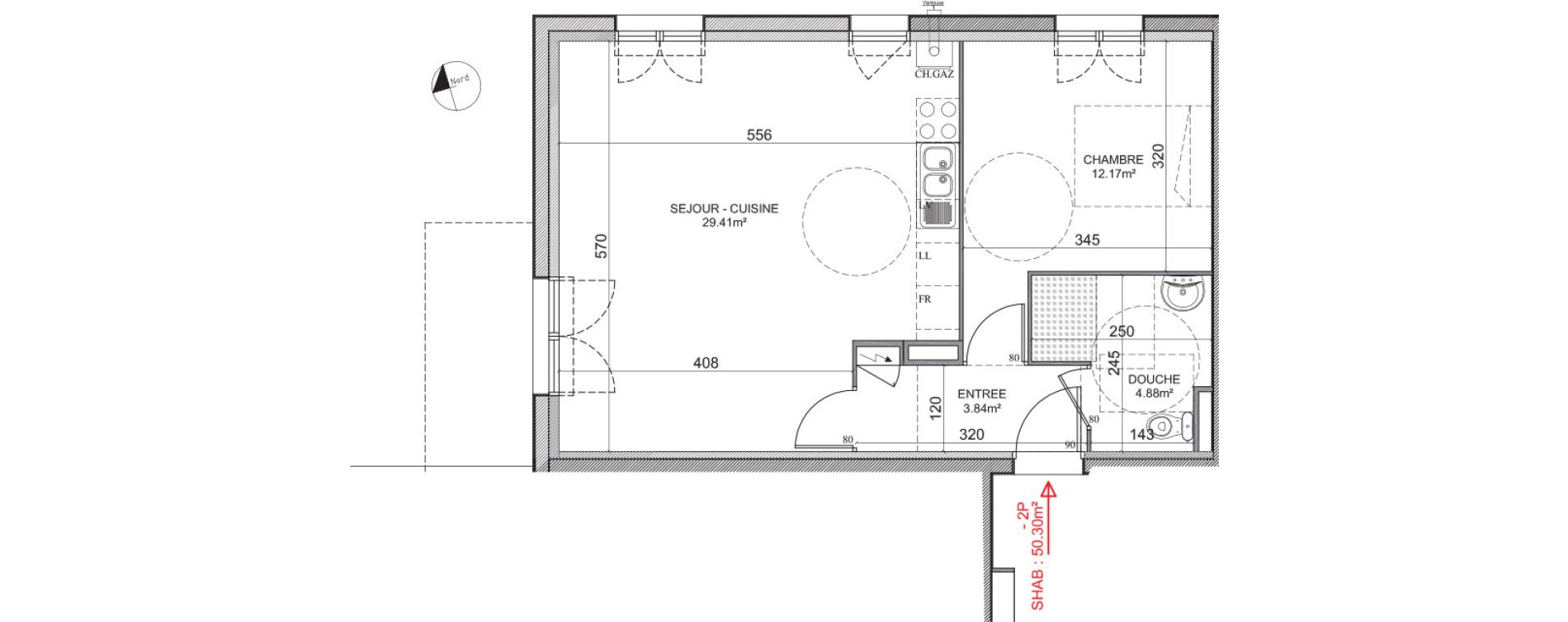 Appartement T2 de 50,30 m2 &agrave; Gu&eacute;nange Centre
