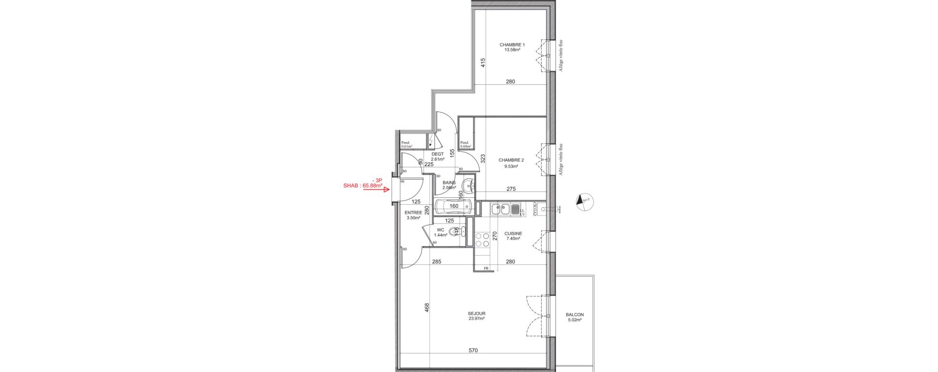 Appartement T3 de 65,88 m2 &agrave; Gu&eacute;nange Centre