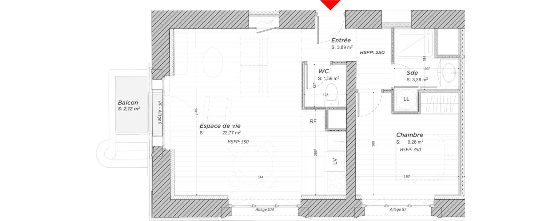 Appartement T2 de 40,87 m2 &agrave; Hayange Centre