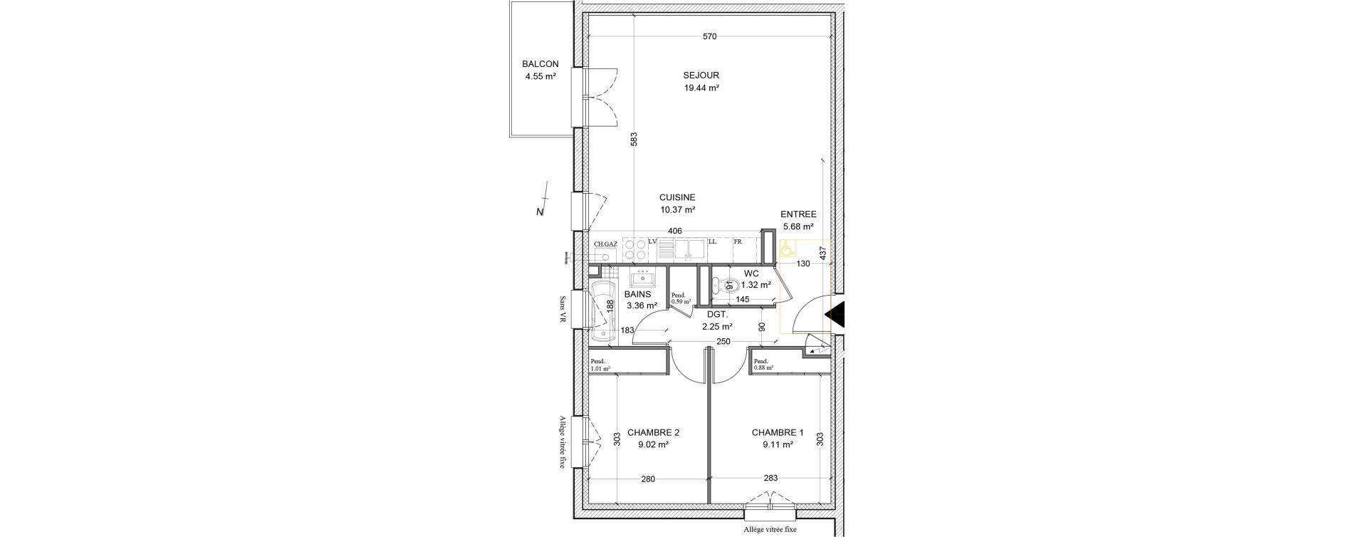 Appartement T3 de 63,03 m2 &agrave; Maizi&egrave;res-L&egrave;s-Metz Centre