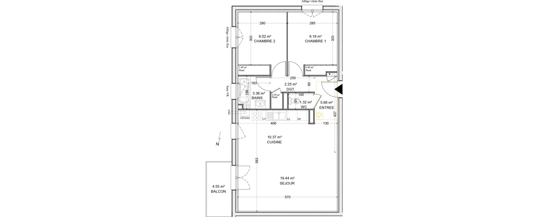 Appartement T3 de 63,11 m2 &agrave; Maizi&egrave;res-L&egrave;s-Metz Centre