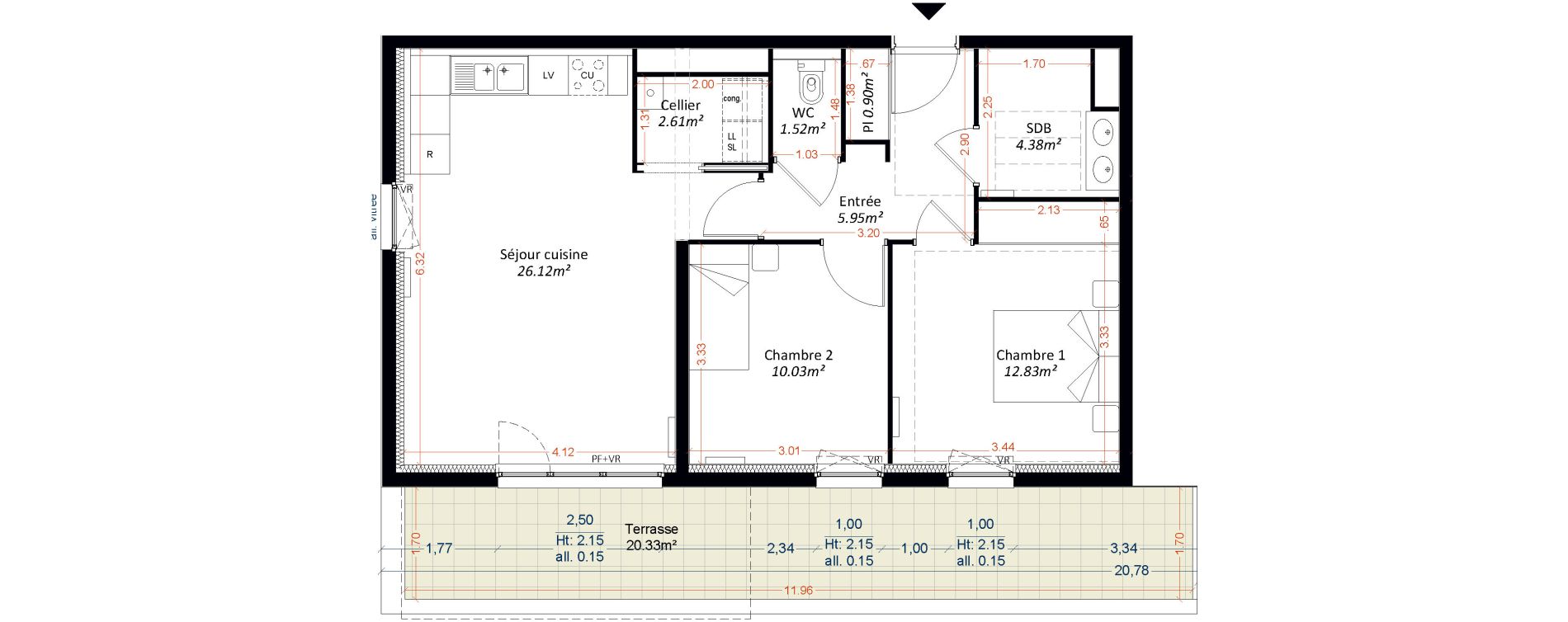 Appartement T3 de 64,34 m2 &agrave; Maizi&egrave;res-L&egrave;s-Metz Centre