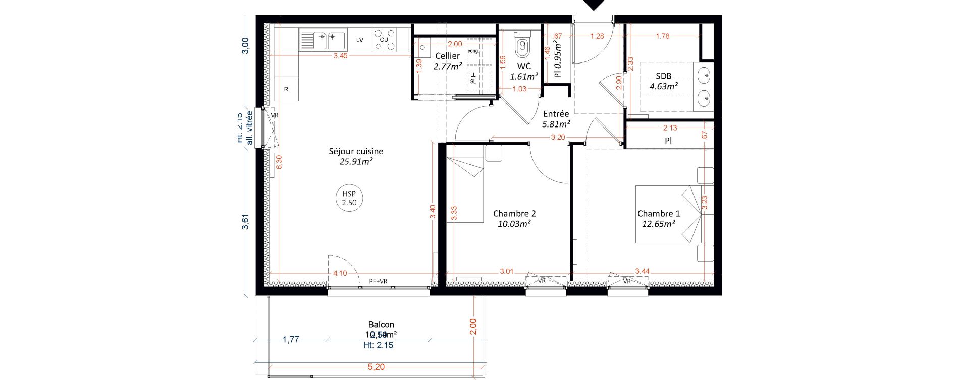 Appartement T3 de 64,36 m2 &agrave; Maizi&egrave;res-L&egrave;s-Metz Centre