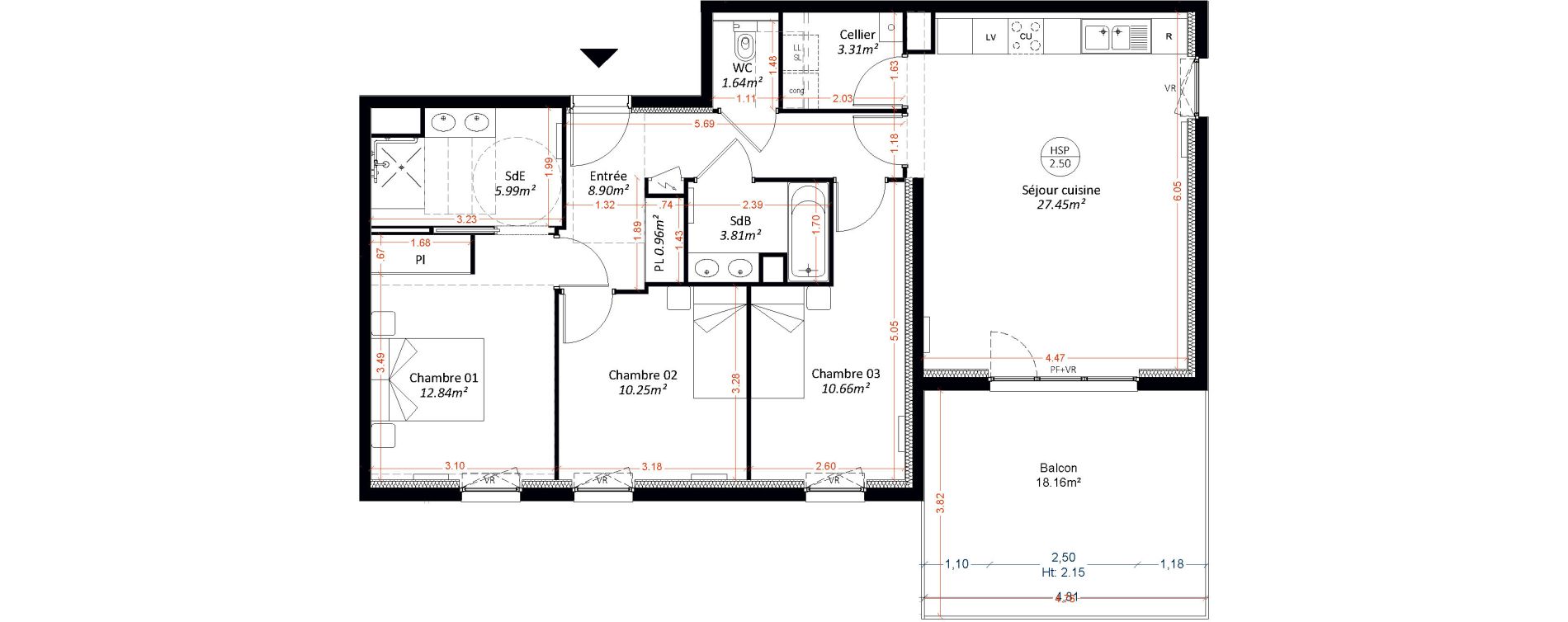 Appartement T4 de 85,81 m2 &agrave; Maizi&egrave;res-L&egrave;s-Metz Centre