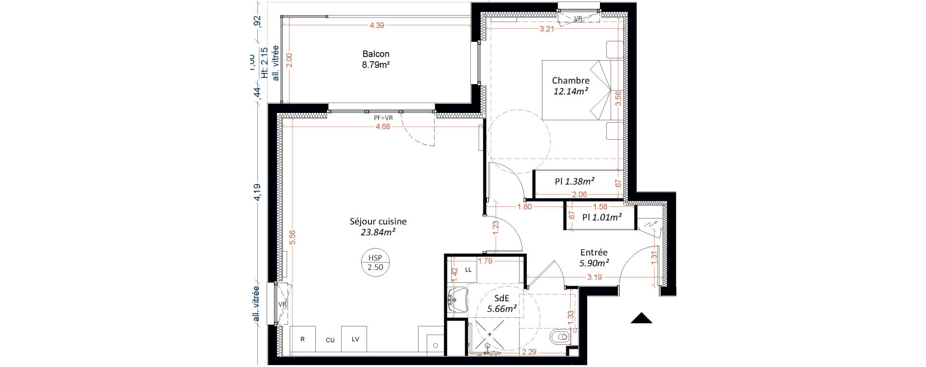 Appartement T2 de 49,93 m2 &agrave; Maizi&egrave;res-L&egrave;s-Metz Centre