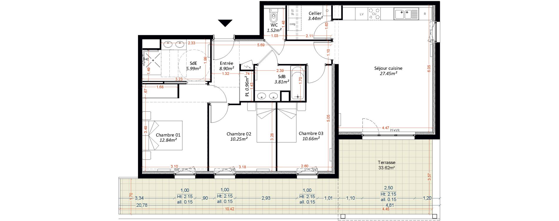 Appartement T4 de 85,82 m2 &agrave; Maizi&egrave;res-L&egrave;s-Metz Centre