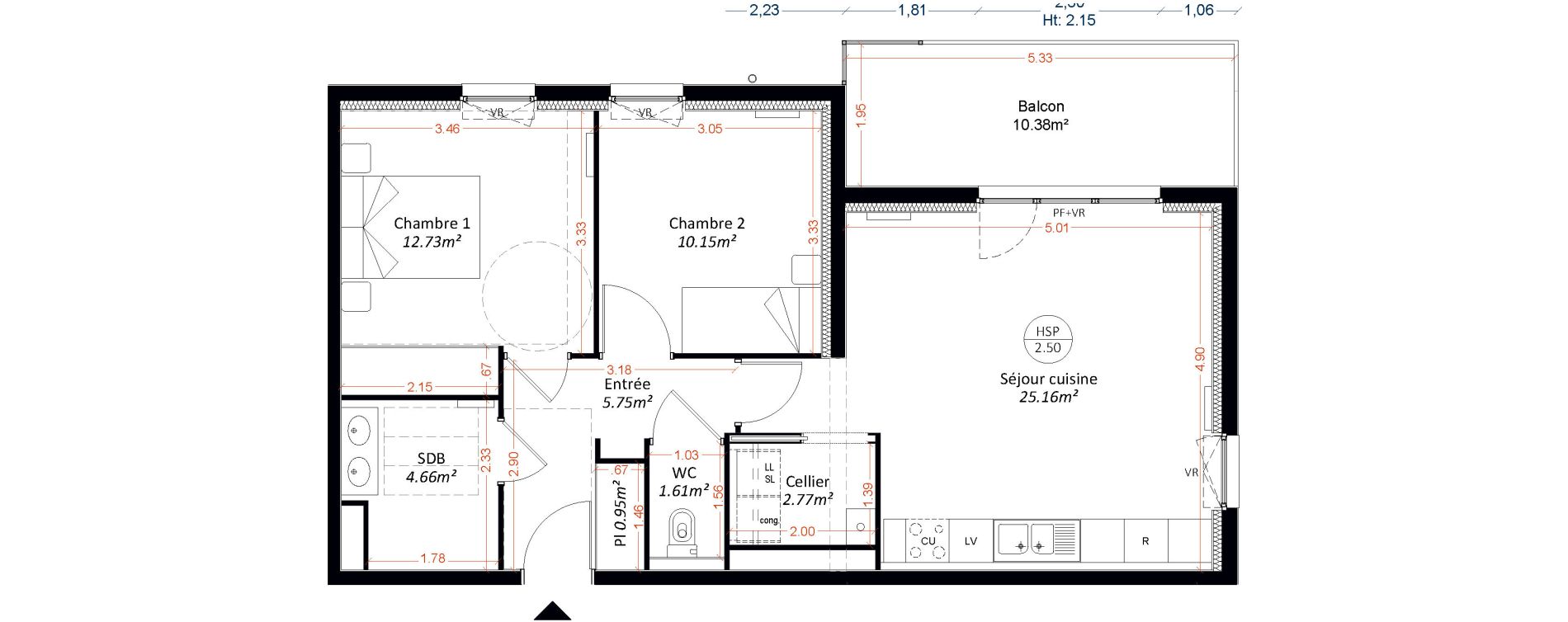 Appartement T3 de 63,78 m2 &agrave; Maizi&egrave;res-L&egrave;s-Metz Centre