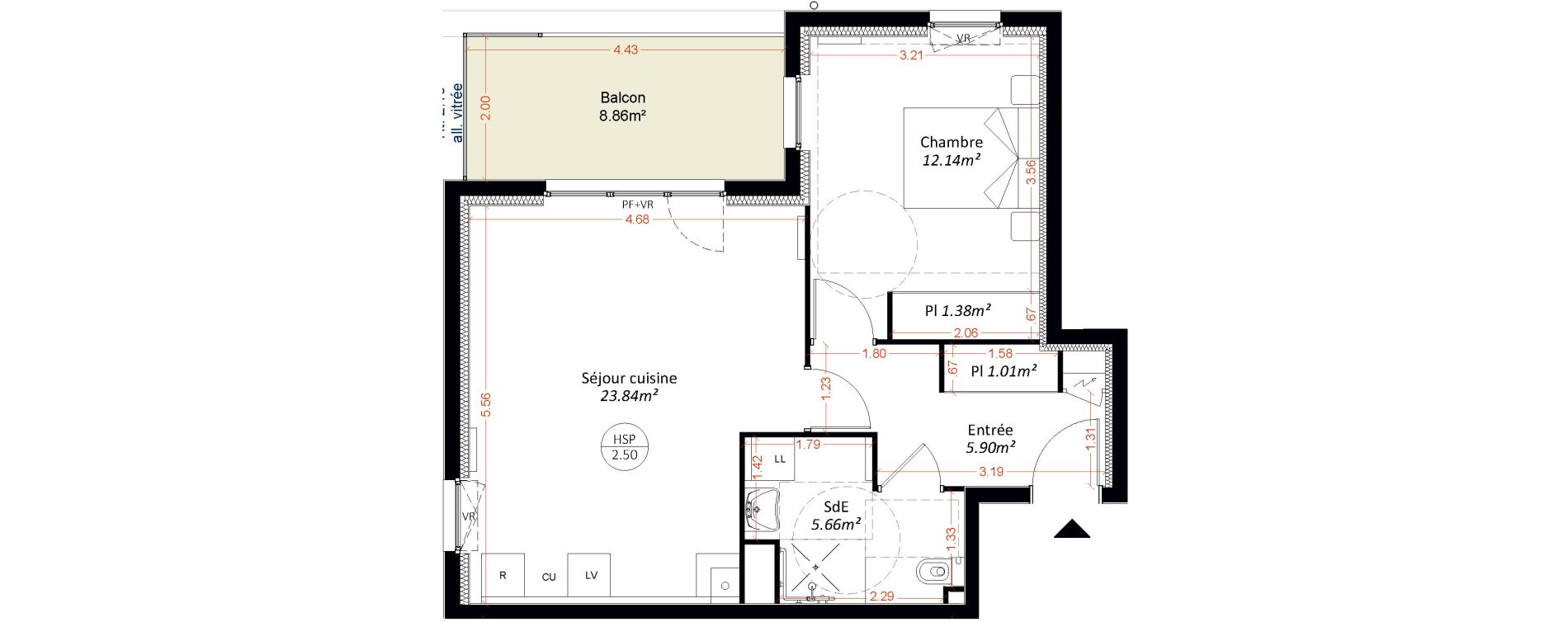 Appartement T2 de 49,93 m2 &agrave; Maizi&egrave;res-L&egrave;s-Metz Centre