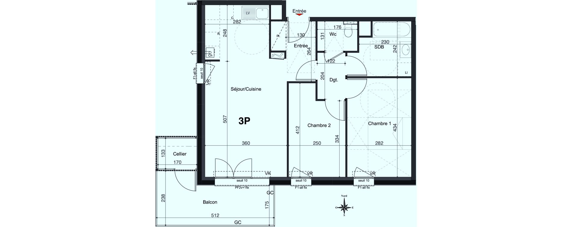 Appartement T3 de 61,62 m2 &agrave; Marly Centre