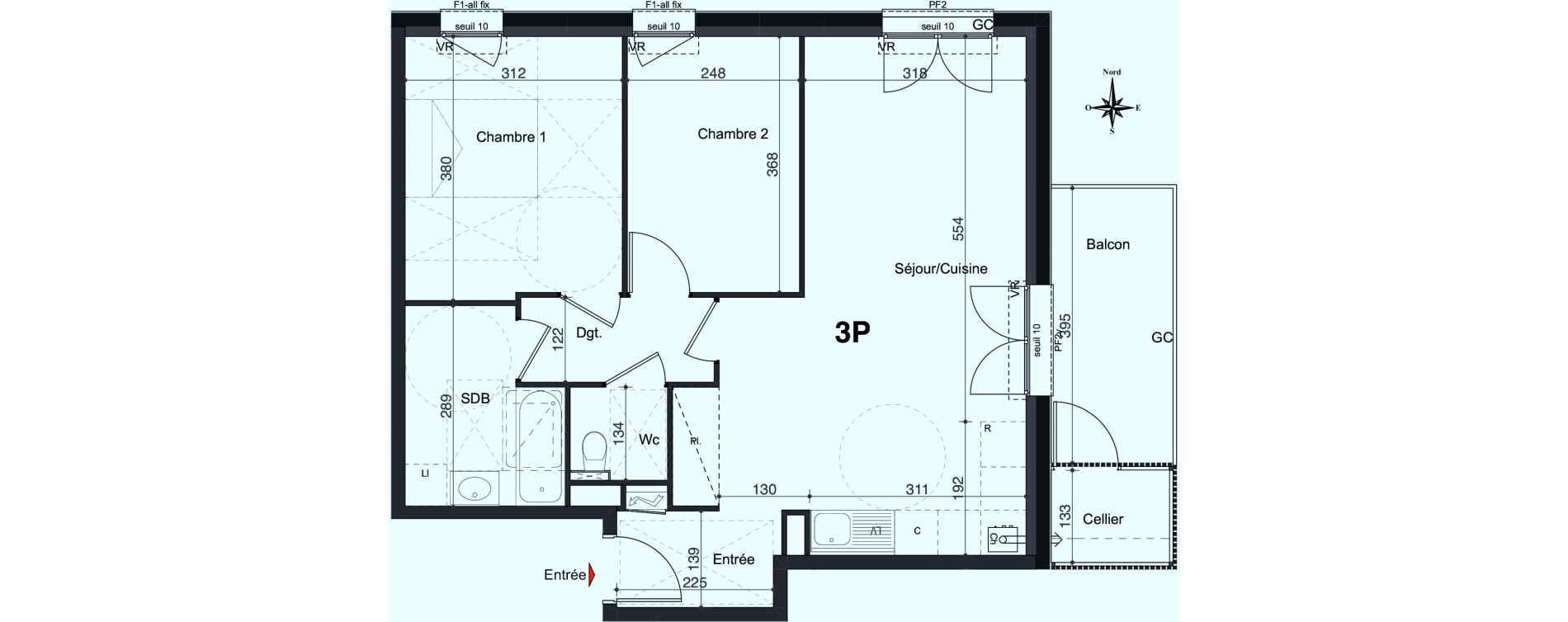 Appartement T3 de 63,66 m2 &agrave; Marly Centre