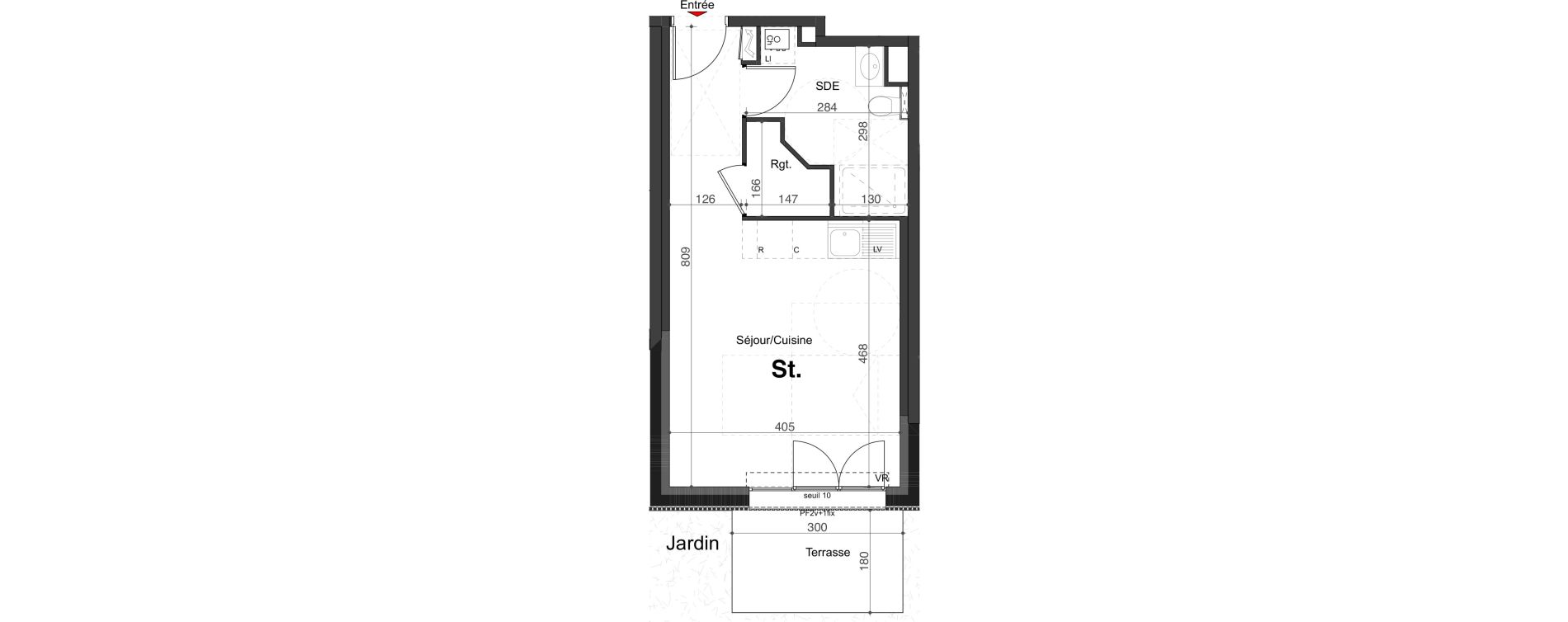 Appartement T1 de 31,42 m2 &agrave; Marly Centre