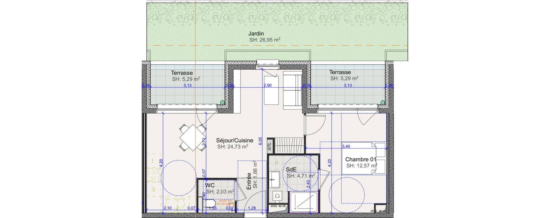 Appartement T2 de 45,92 m2 &agrave; Marly Centre