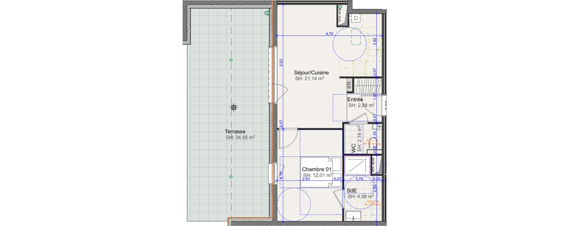 Appartement T2 de 42,75 m2 &agrave; Marly Centre