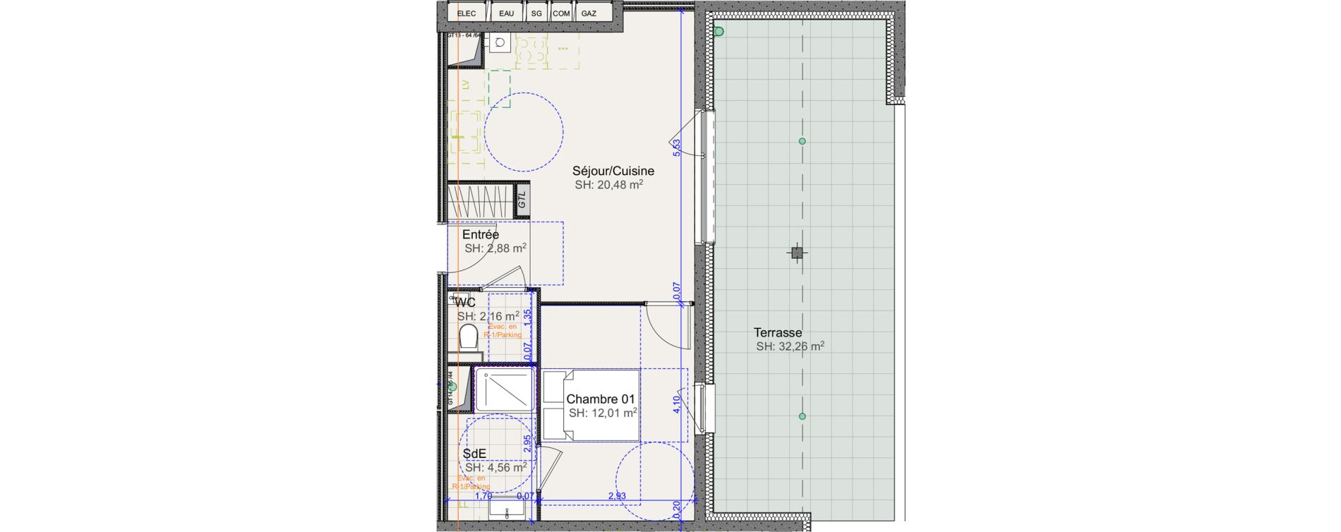 Appartement T2 de 42,09 m2 &agrave; Marly Centre