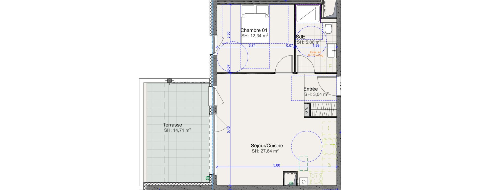 Appartement T2 de 48,88 m2 &agrave; Marly Centre