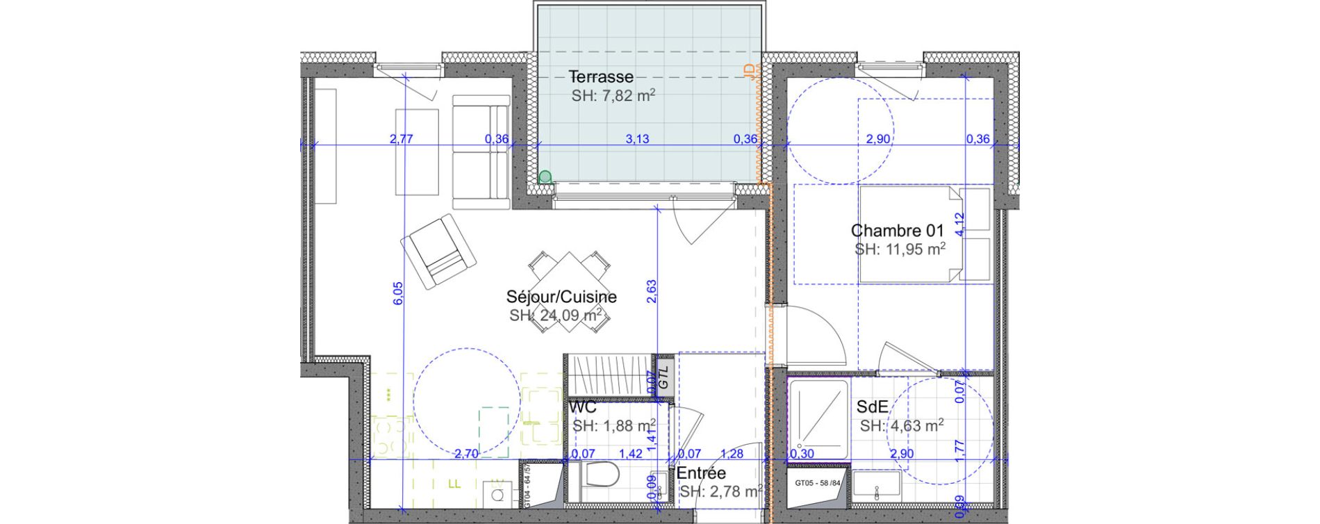 Appartement T2 de 45,33 m2 &agrave; Marly Centre