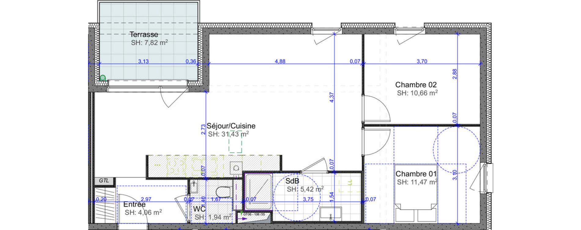 Appartement T3 de 64,98 m2 &agrave; Marly Centre