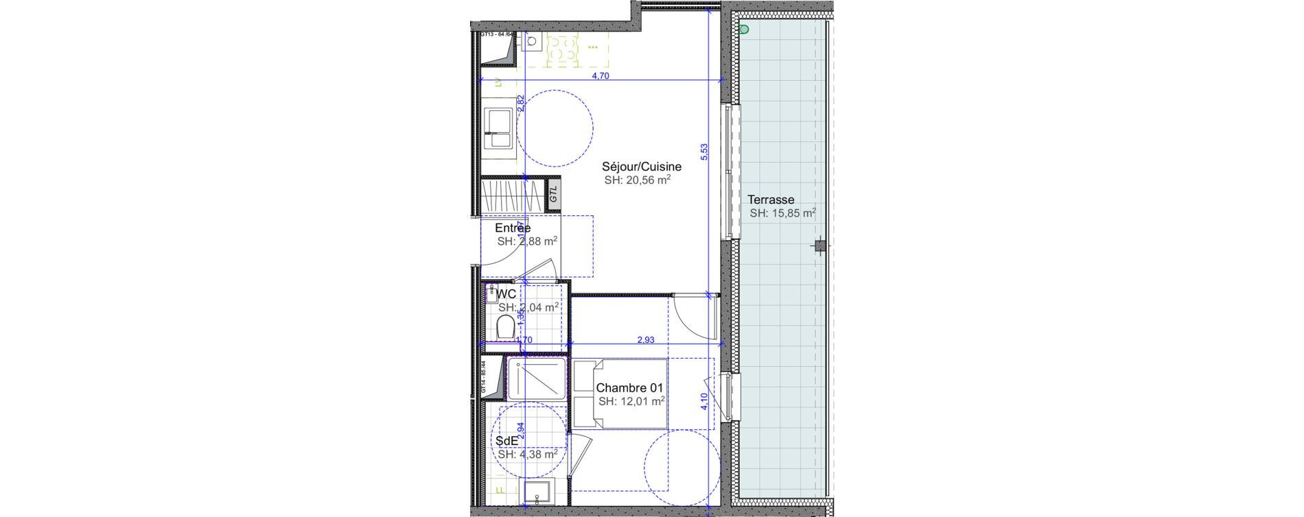 Appartement T2 de 41,87 m2 &agrave; Marly Centre