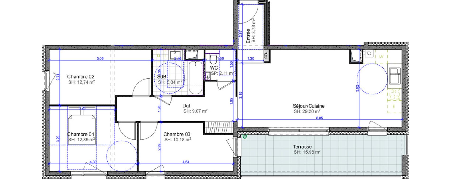 Appartement T4 de 84,96 m2 &agrave; Marly Centre