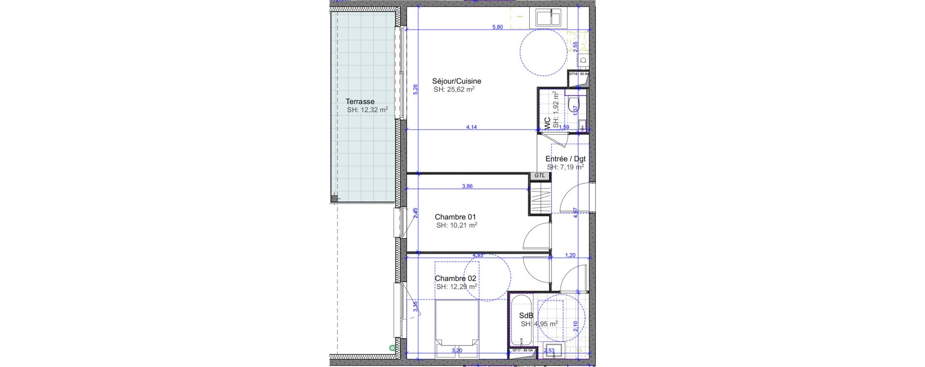 Appartement T3 de 62,18 m2 &agrave; Marly Centre