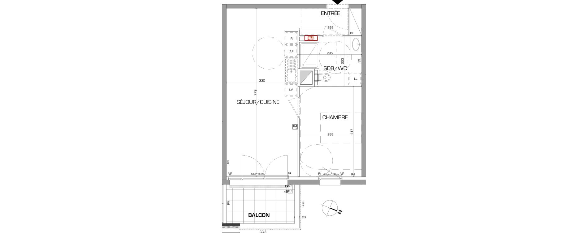 Appartement T2 de 46,82 m2 &agrave; Metz Planti&egrave;res - queuleu