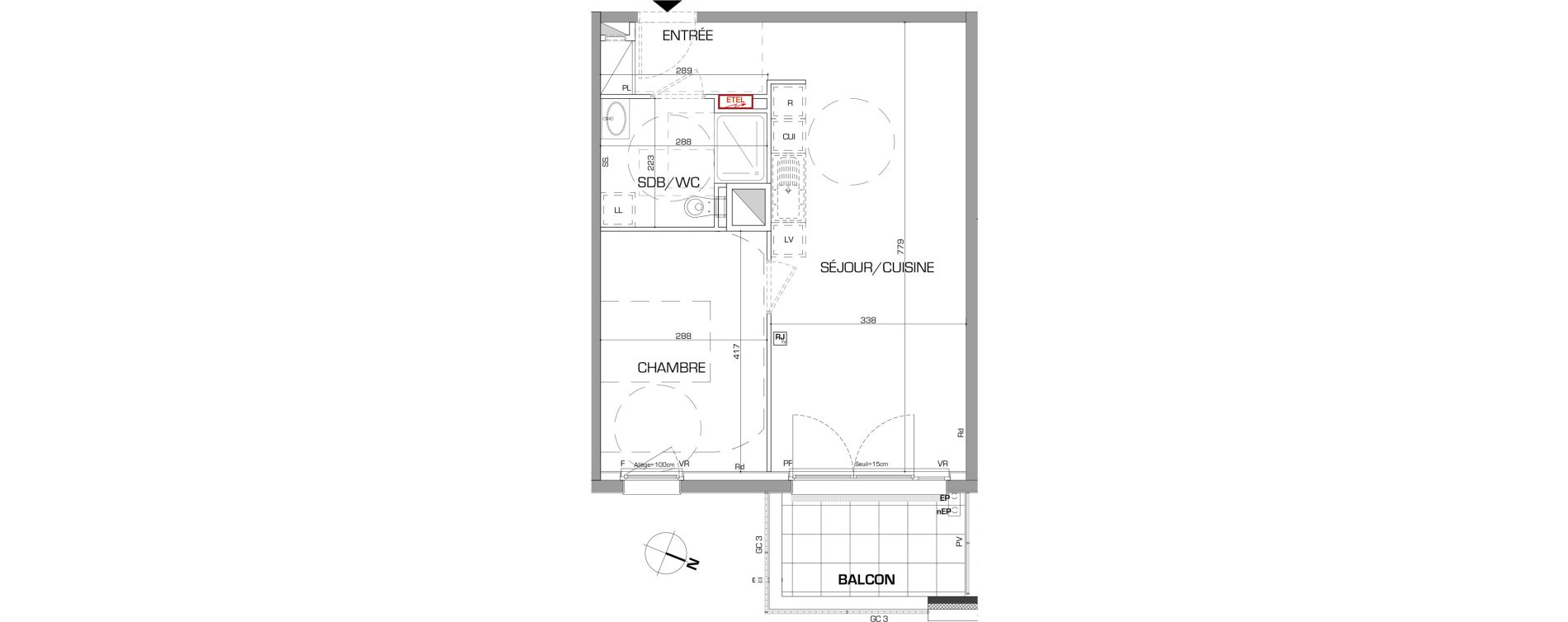 Appartement T2 de 47,26 m2 &agrave; Metz Planti&egrave;res - queuleu