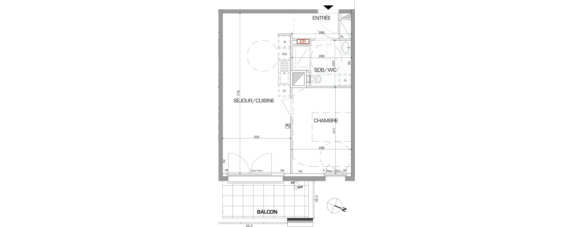Appartement T2 de 46,63 m2 &agrave; Metz Planti&egrave;res - queuleu